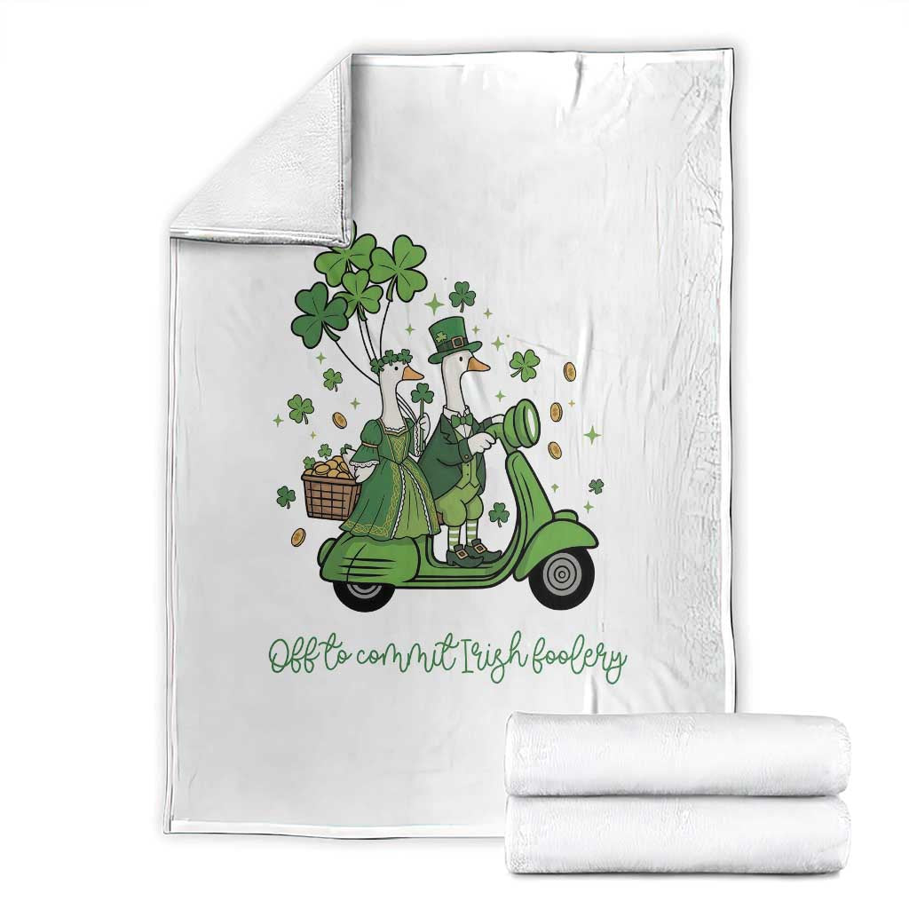 Funny Silly Irish Goose Throw Blanket Off To Commit Irish Foolery TS12 White Print Your Wear