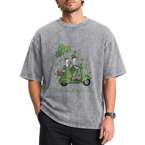 Funny Silly Irish Goose Washed Cotton T-Shirt Off To Commit Irish Foolery