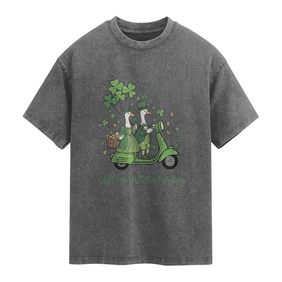Funny Silly Irish Goose Washed Cotton T-Shirt Off To Commit Irish Foolery