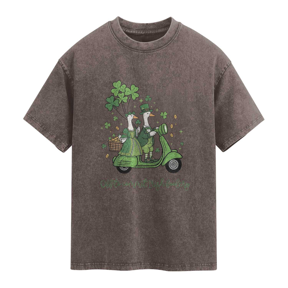 Funny Silly Irish Goose Washed Cotton T-Shirt Off To Commit Irish Foolery