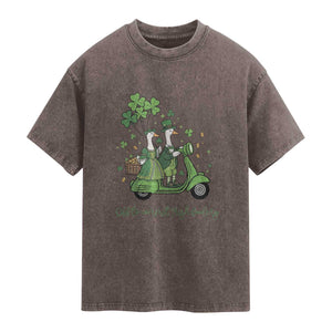 Funny Silly Irish Goose Washed Cotton T-Shirt Off To Commit Irish Foolery