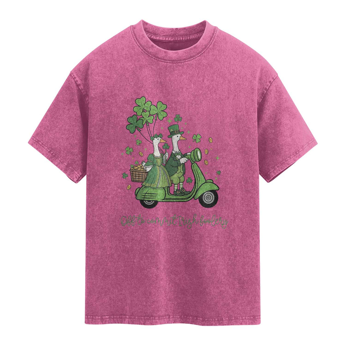 Funny Silly Irish Goose Washed Cotton T-Shirt Off To Commit Irish Foolery