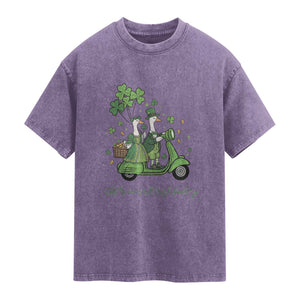 Funny Silly Irish Goose Washed Cotton T-Shirt Off To Commit Irish Foolery