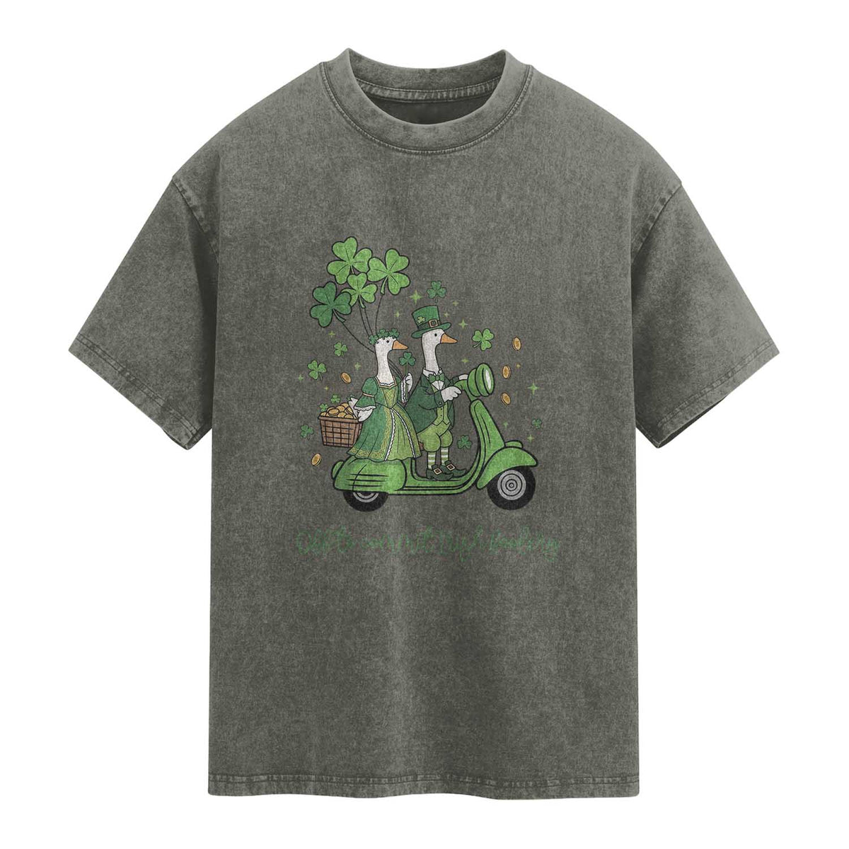 Funny Silly Irish Goose Washed Cotton T-Shirt Off To Commit Irish Foolery