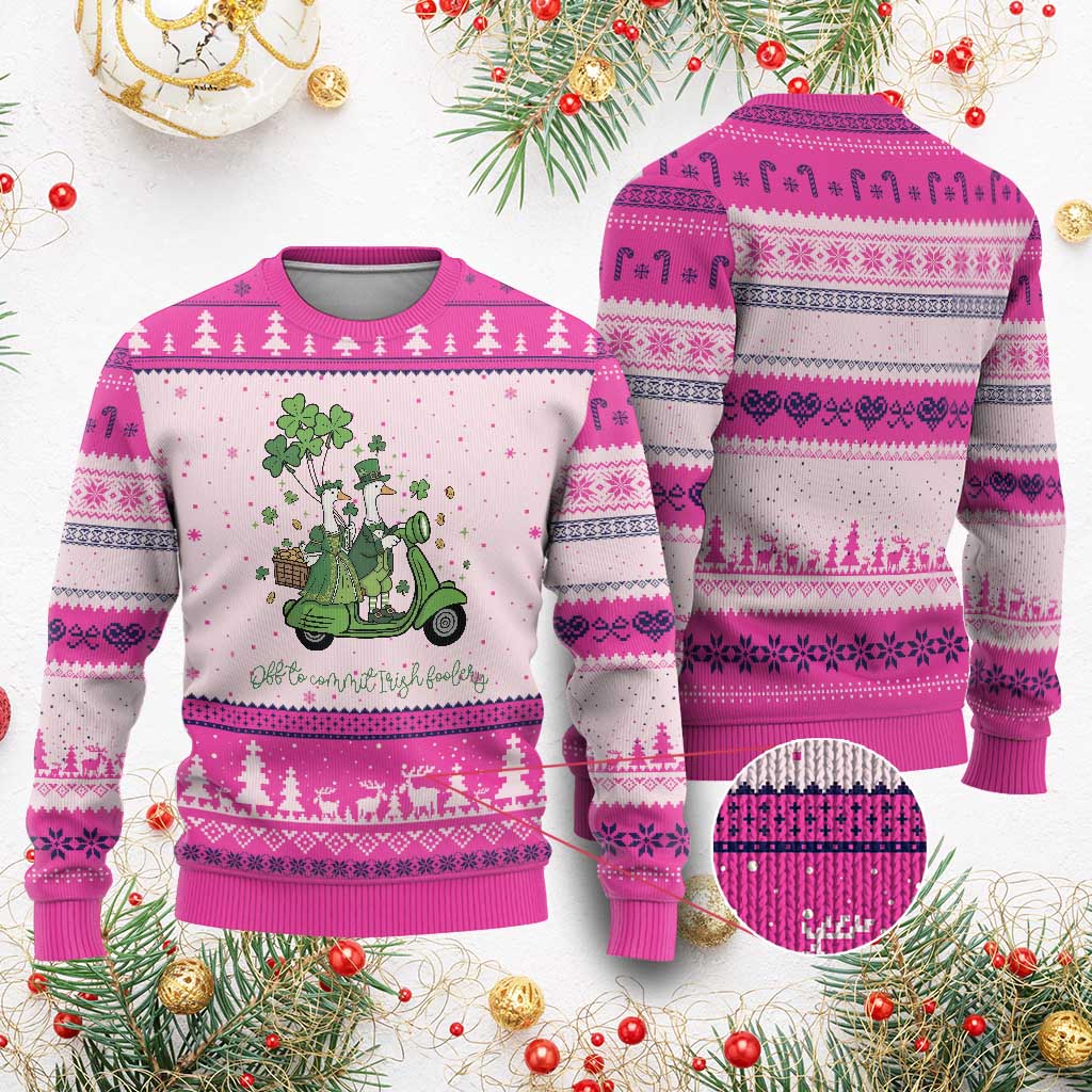 Funny Silly Irish Goose Ugly Christmas Sweater Off To Commit Irish Foolery TS12 Hot Pink Print Your Wear