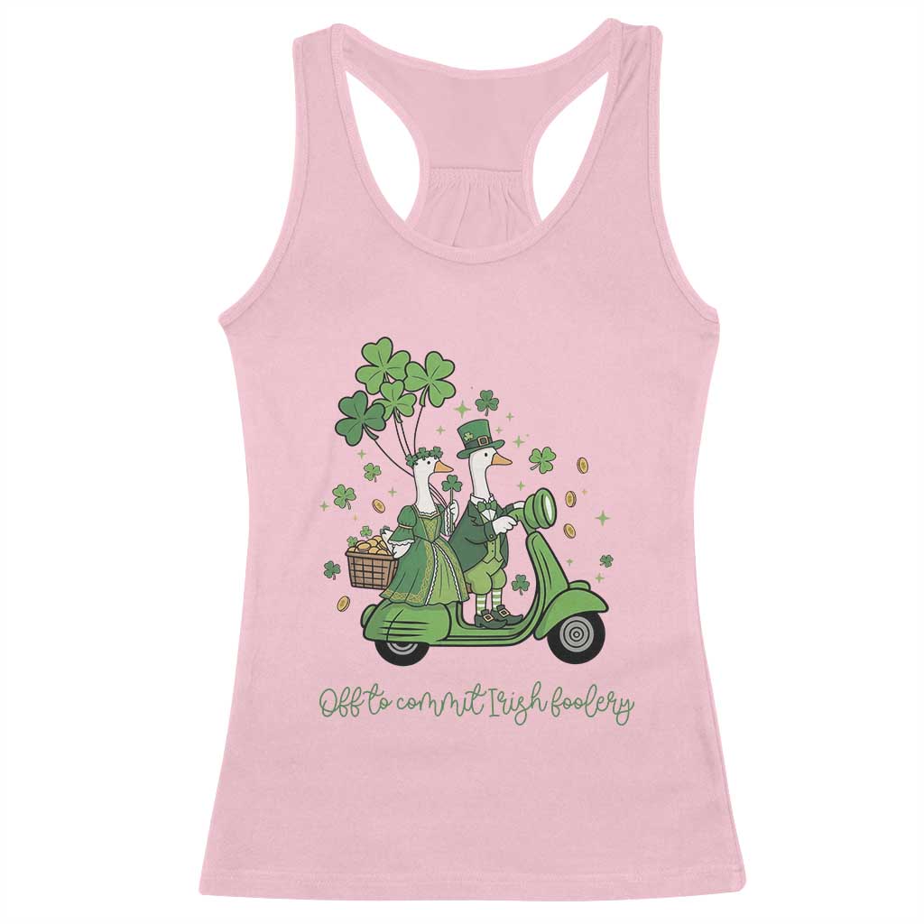Funny Silly Irish Goose Racerback Tank Top Off To Commit Irish Foolery TS12 Light Pink Print Your Wear