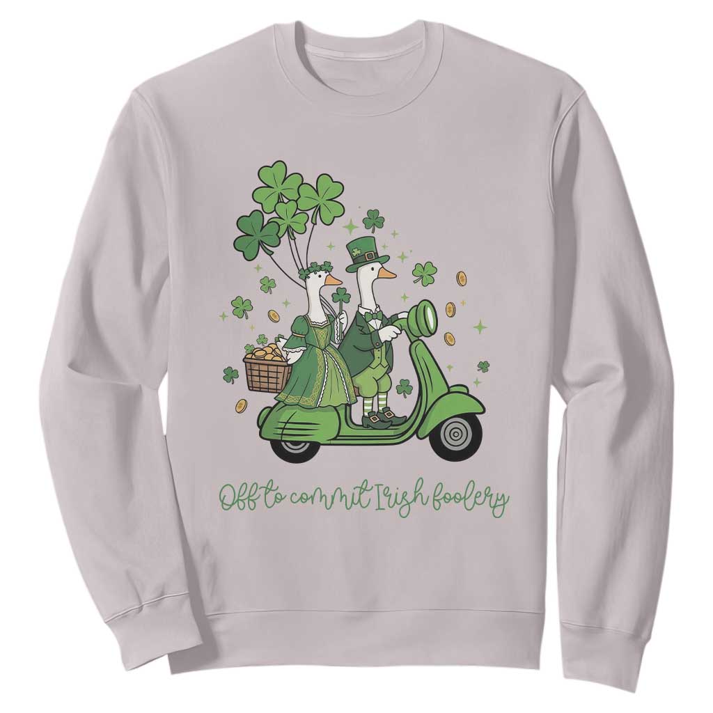 Funny Silly Irish Goose Sweatshirt Off To Commit Irish Foolery TS12 Ice Gray Print Your Wear