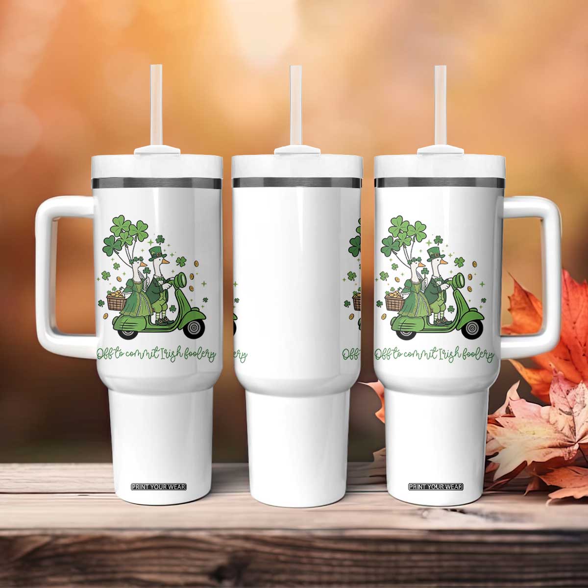 Funny Silly Irish Goose Tumbler With Handle Off To Commit Irish Foolery TS12 Print Your Wear