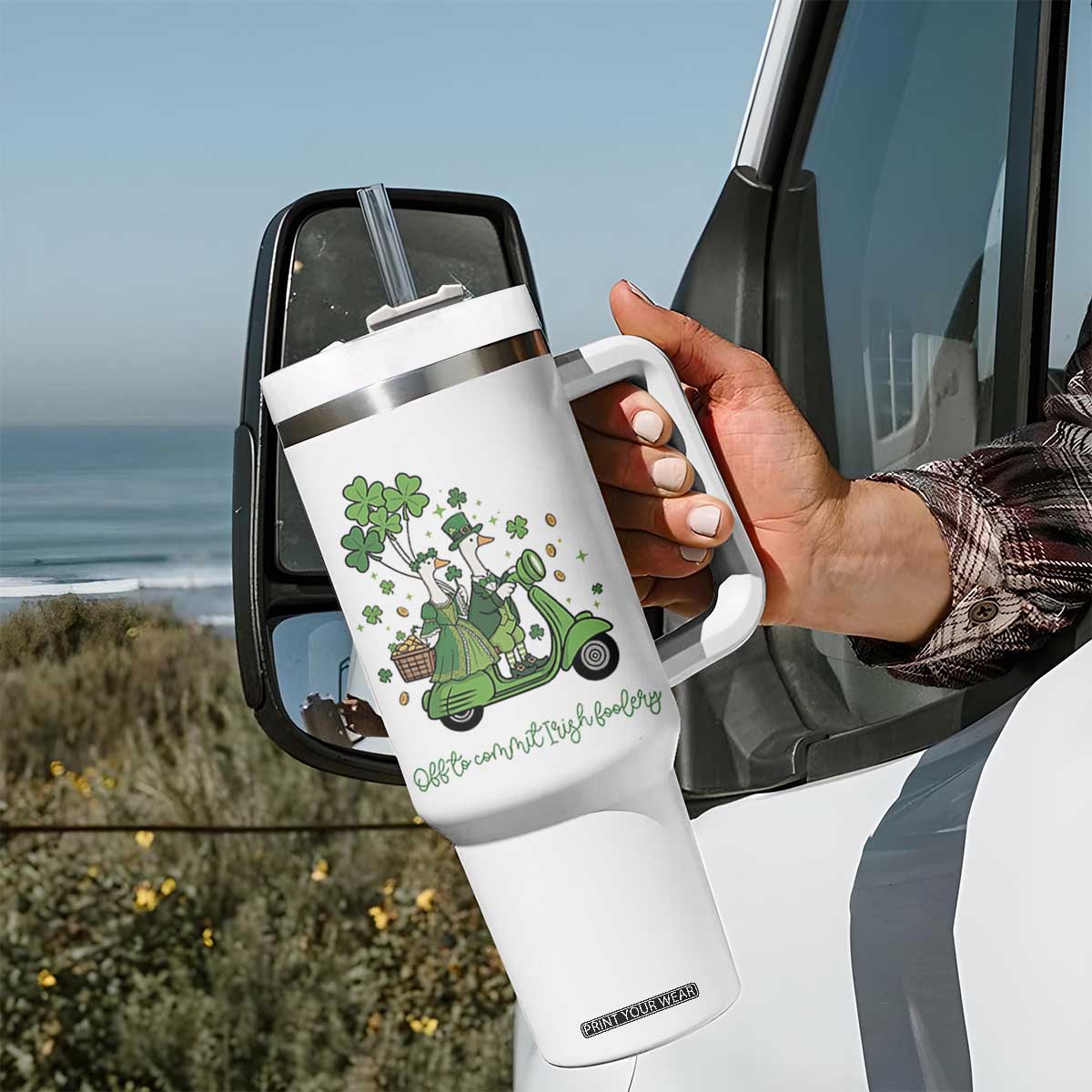 Funny Silly Irish Goose Tumbler With Handle Off To Commit Irish Foolery TS12 Print Your Wear