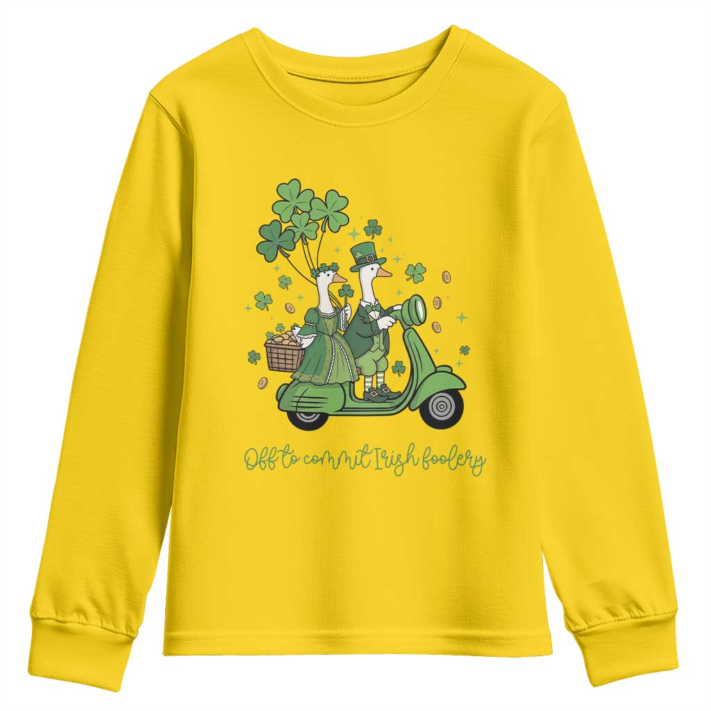 Funny Silly Irish Goose Youth Sweatshirt Off To Commit Irish Foolery TS12 Daisy Print Your Wear
