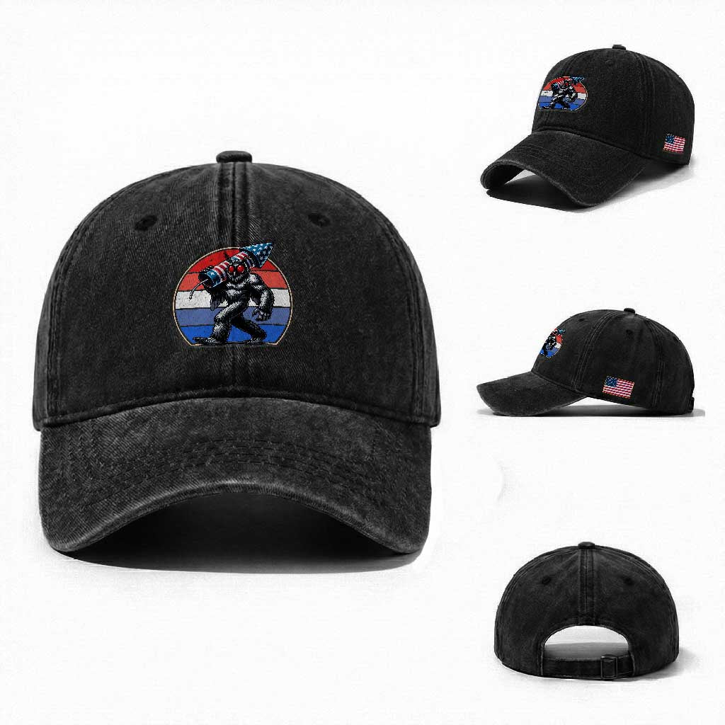 Funny Patriotic Mothman Washed Cotton Baseball Cap West Virginia Cryptid Lover Gift TS12 Washed Cap Universal Fit Black Print Your Wear