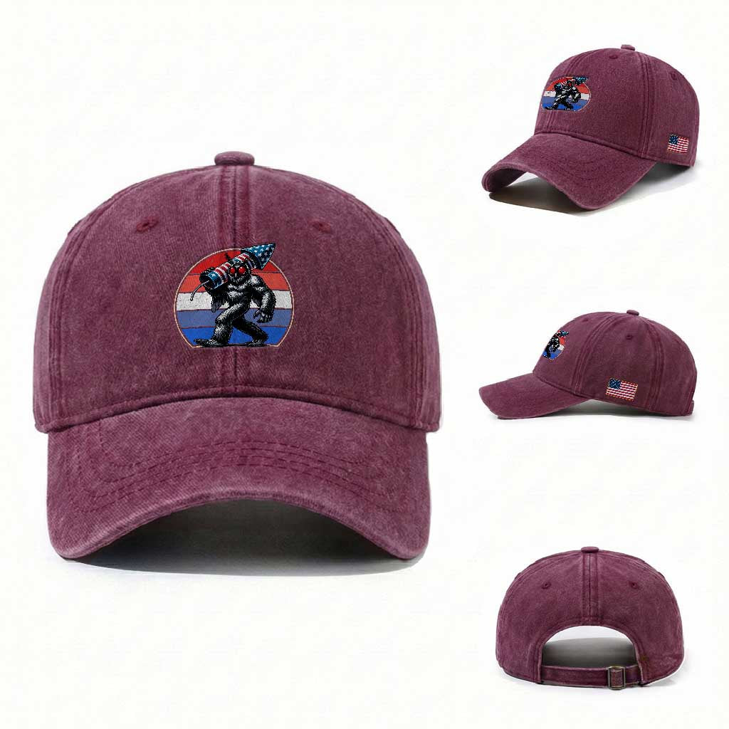 Funny Patriotic Mothman Washed Cotton Baseball Cap West Virginia Cryptid Lover Gift TS12 Washed Cap Universal Fit Burgundy Print Your Wear