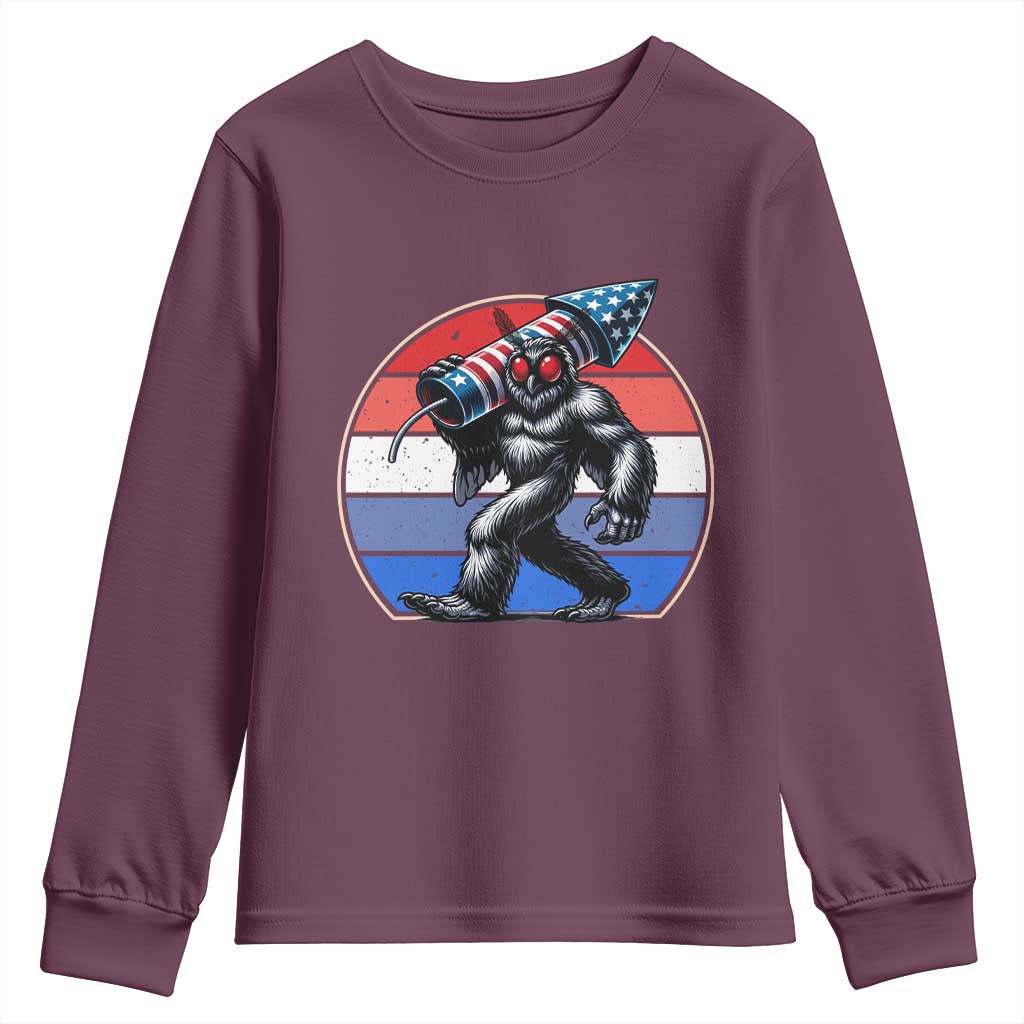 Funny Patriotic Mothman Youth Sweatshirt West Virginia Cryptid Lover Gift TS12 Maroon Print Your Wear