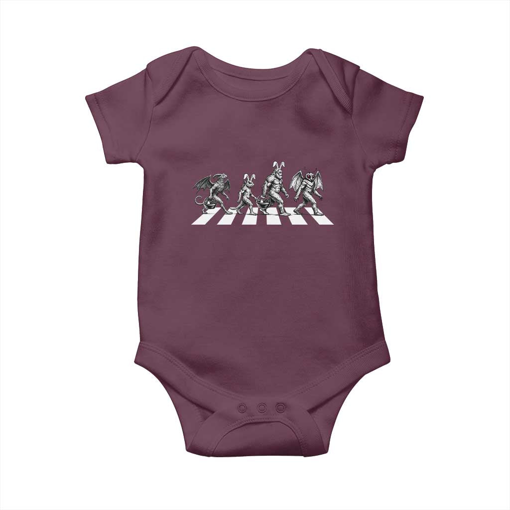 Funny Easter Cryptid Walk Baby Onesie Bigfoot Mothman Jersey Devil Chupacabra TS12 Maroon Print Your Wear