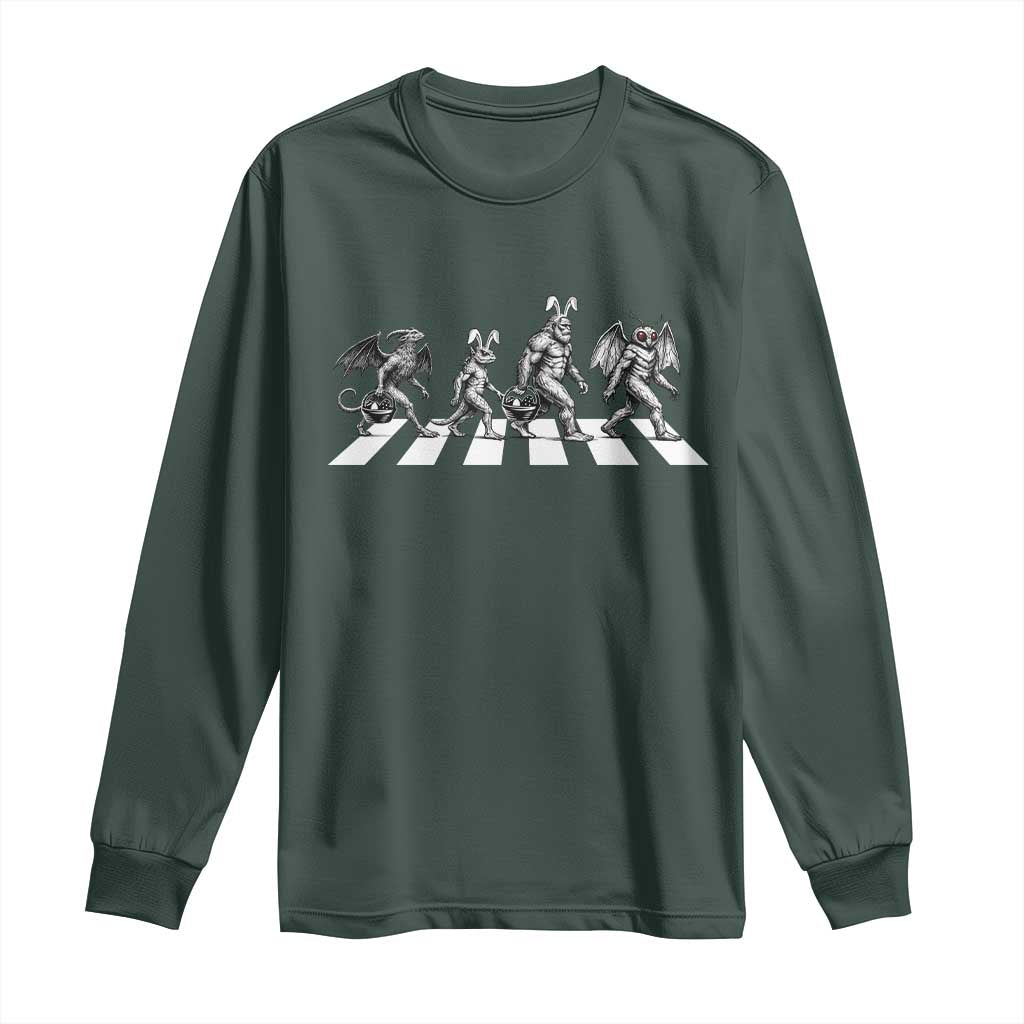 Funny Easter Cryptid Walk Long Sleeve Shirt Bigfoot Mothman Jersey Devil Chupacabra TS12 Dark Forest Green Print Your Wear