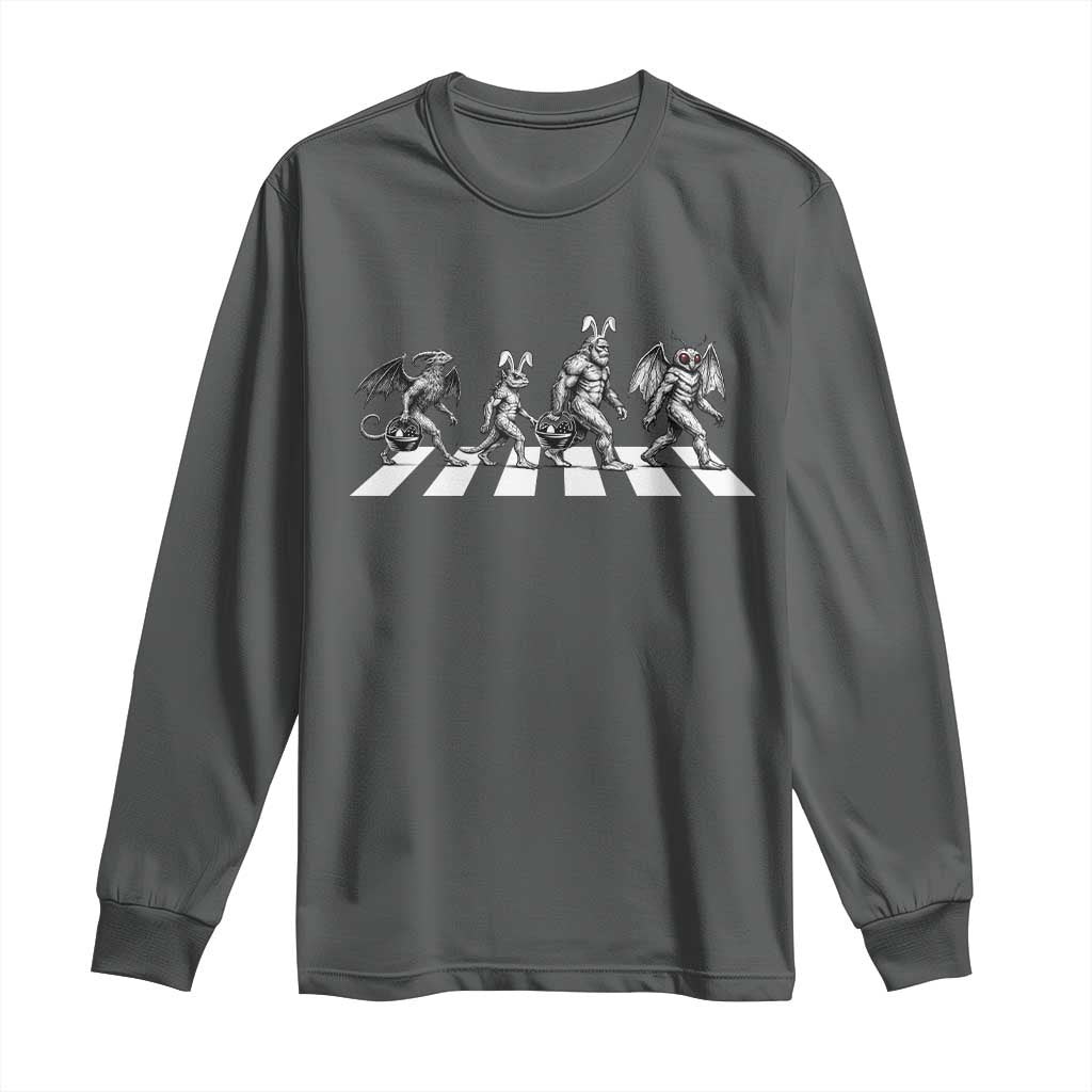 Funny Easter Cryptid Walk Long Sleeve Shirt Bigfoot Mothman Jersey Devil Chupacabra TS12 Dark Heather Print Your Wear