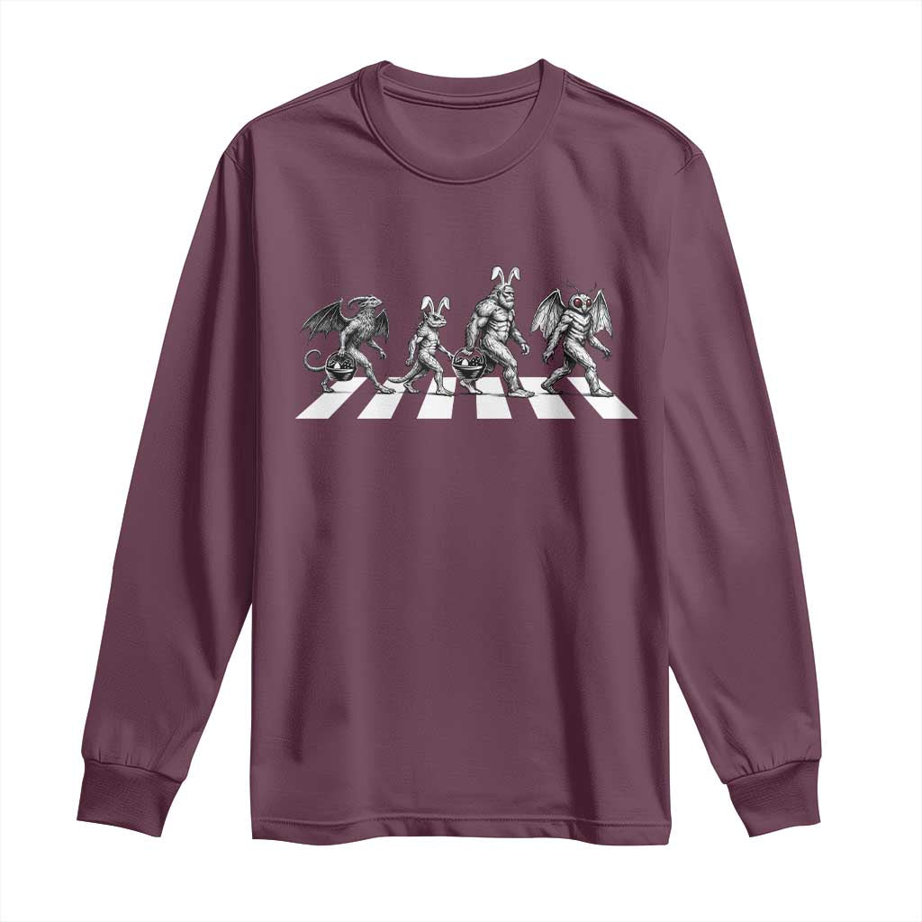 Funny Easter Cryptid Walk Long Sleeve Shirt Bigfoot Mothman Jersey Devil Chupacabra TS12 Maroon Print Your Wear