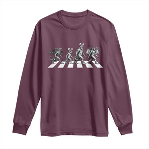 Funny Easter Cryptid Walk Long Sleeve Shirt Bigfoot Mothman Jersey Devil Chupacabra TS12 Maroon Print Your Wear