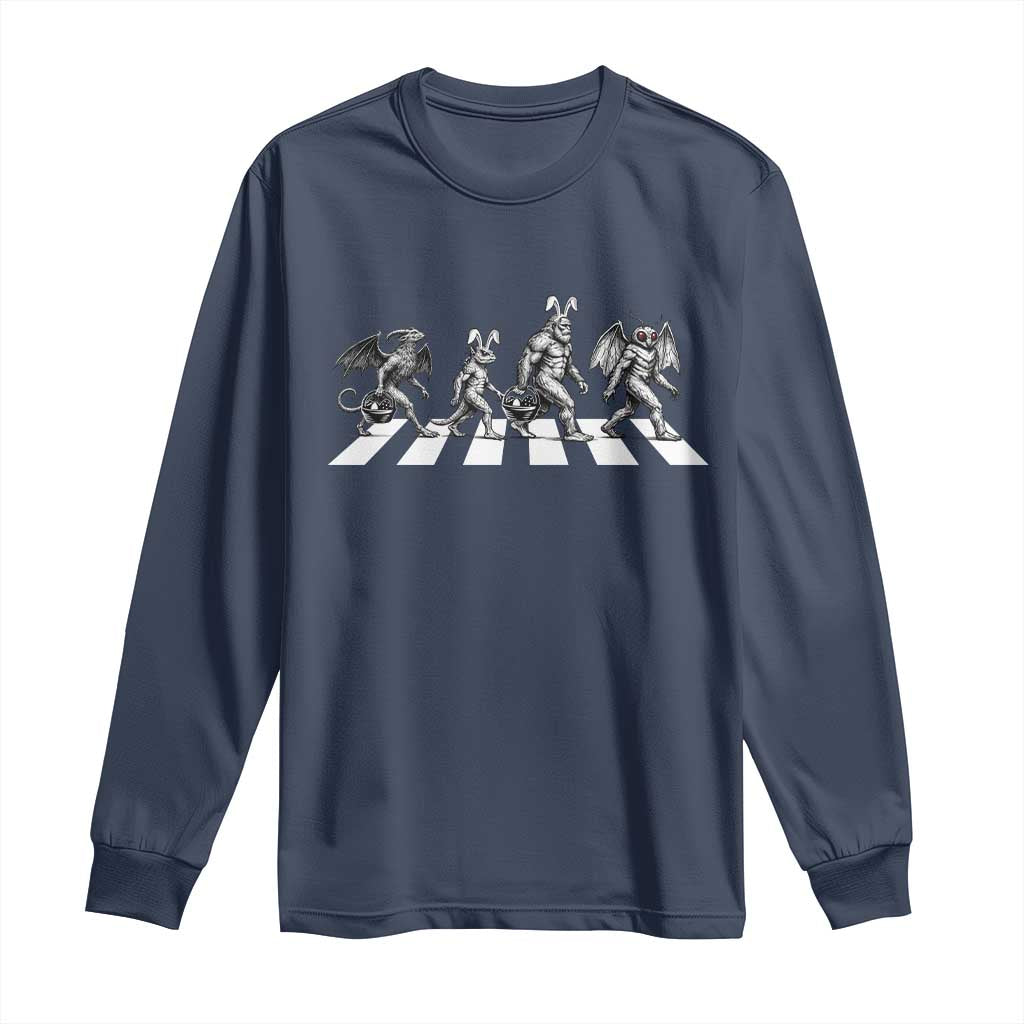 Funny Easter Cryptid Walk Long Sleeve Shirt Bigfoot Mothman Jersey Devil Chupacabra TS12 Navy Print Your Wear