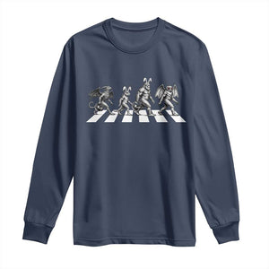 Funny Easter Cryptid Walk Long Sleeve Shirt Bigfoot Mothman Jersey Devil Chupacabra TS12 Navy Print Your Wear
