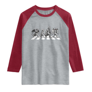Funny Easter Cryptid Walk Raglan Shirt Bigfoot Mothman Jersey Devil Chupacabra TS12 Heather Gray Heather Red Print Your Wear