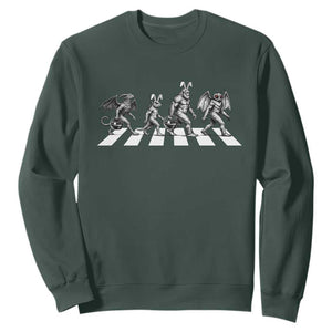 Funny Easter Cryptid Walk Sweatshirt Bigfoot Mothman Jersey Devil Chupacabra TS12 Dark Forest Green Print Your Wear