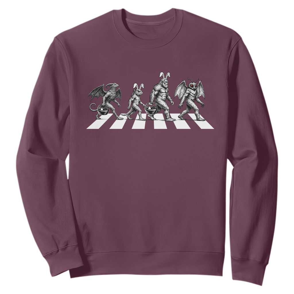 Funny Easter Cryptid Walk Sweatshirt Bigfoot Mothman Jersey Devil Chupacabra TS12 Maroon Print Your Wear