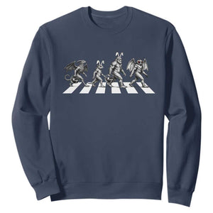 Funny Easter Cryptid Walk Sweatshirt Bigfoot Mothman Jersey Devil Chupacabra TS12 Navy Print Your Wear