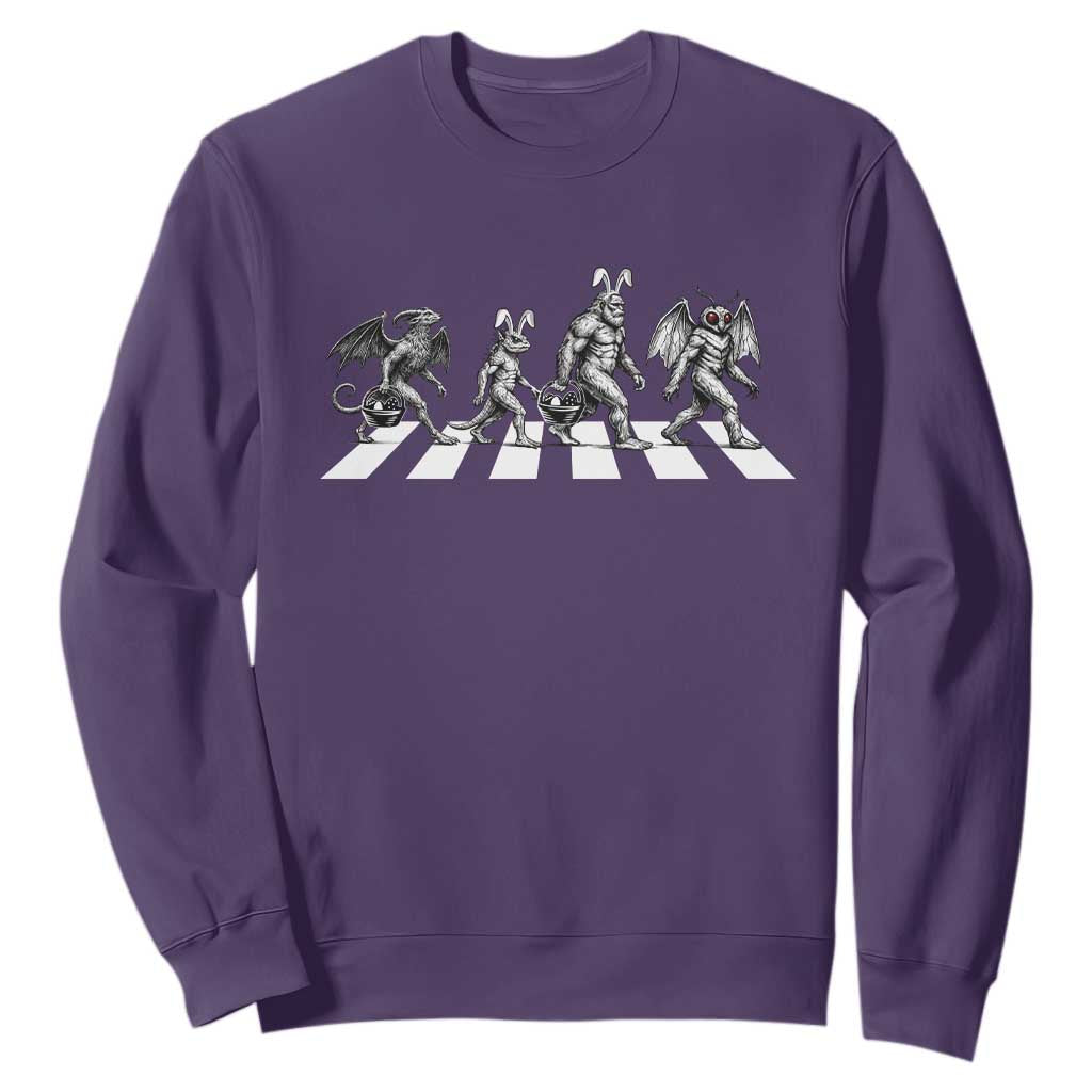 Funny Easter Cryptid Walk Sweatshirt Bigfoot Mothman Jersey Devil Chupacabra TS12 Purple Print Your Wear