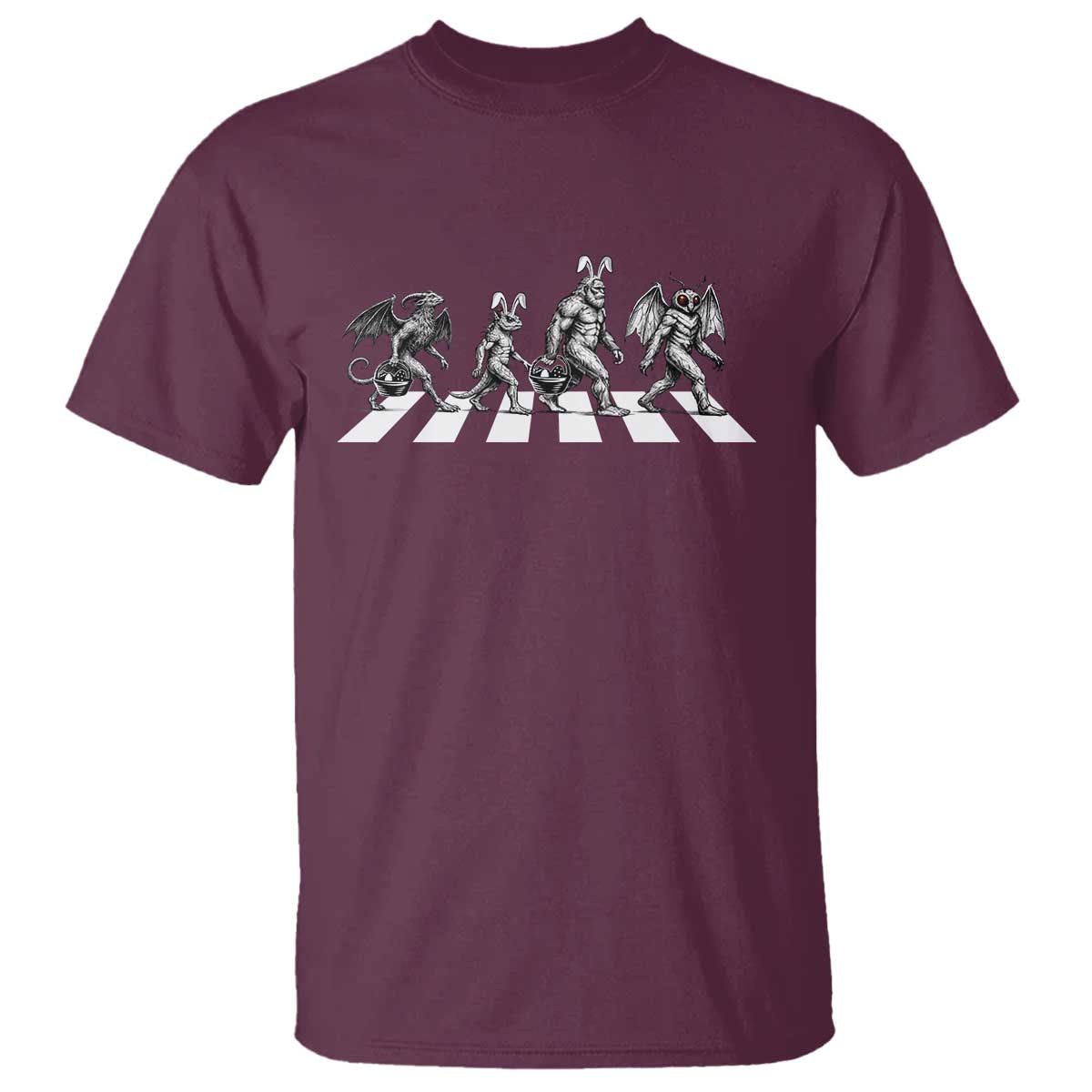 Funny Easter Cryptid Walk T Shirt Bigfoot Mothman Jersey Devil Chupacabra TS12 Maroon Print Your Wear