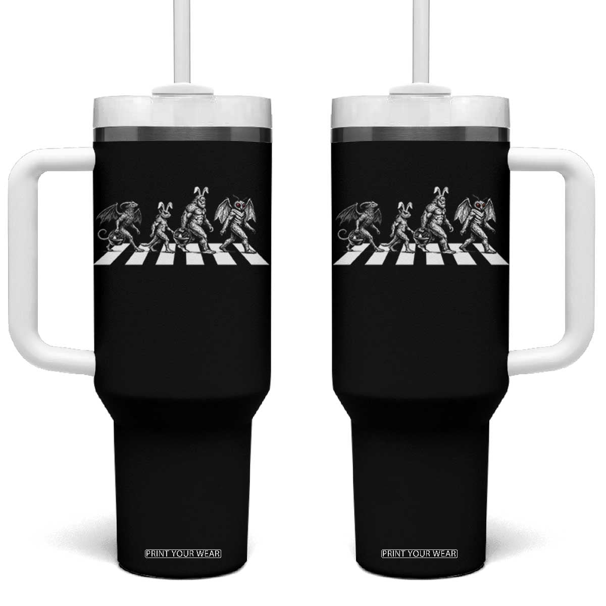 Funny Easter Cryptid Walk Tumbler With Handle Bigfoot Mothman Jersey Devil Chupacabra TS12 One Size: 40 oz Black Print Your Wear