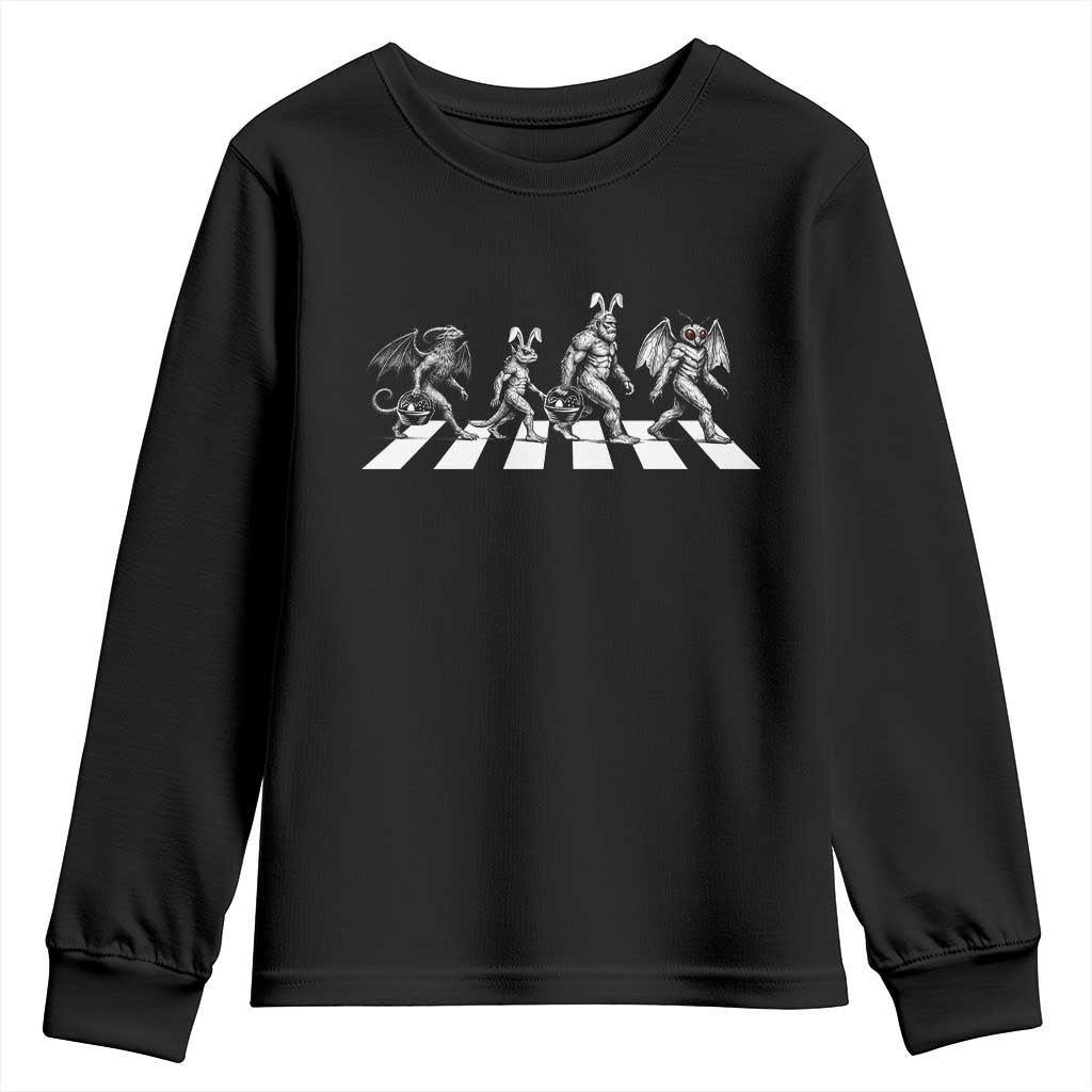 Funny Easter Cryptid Walk Youth Sweatshirt Bigfoot Mothman Jersey Devil Chupacabra TS12 Black Print Your Wear