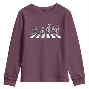 Funny Easter Cryptid Walk Youth Sweatshirt Bigfoot Mothman Jersey Devil Chupacabra TS12 Maroon Print Your Wear