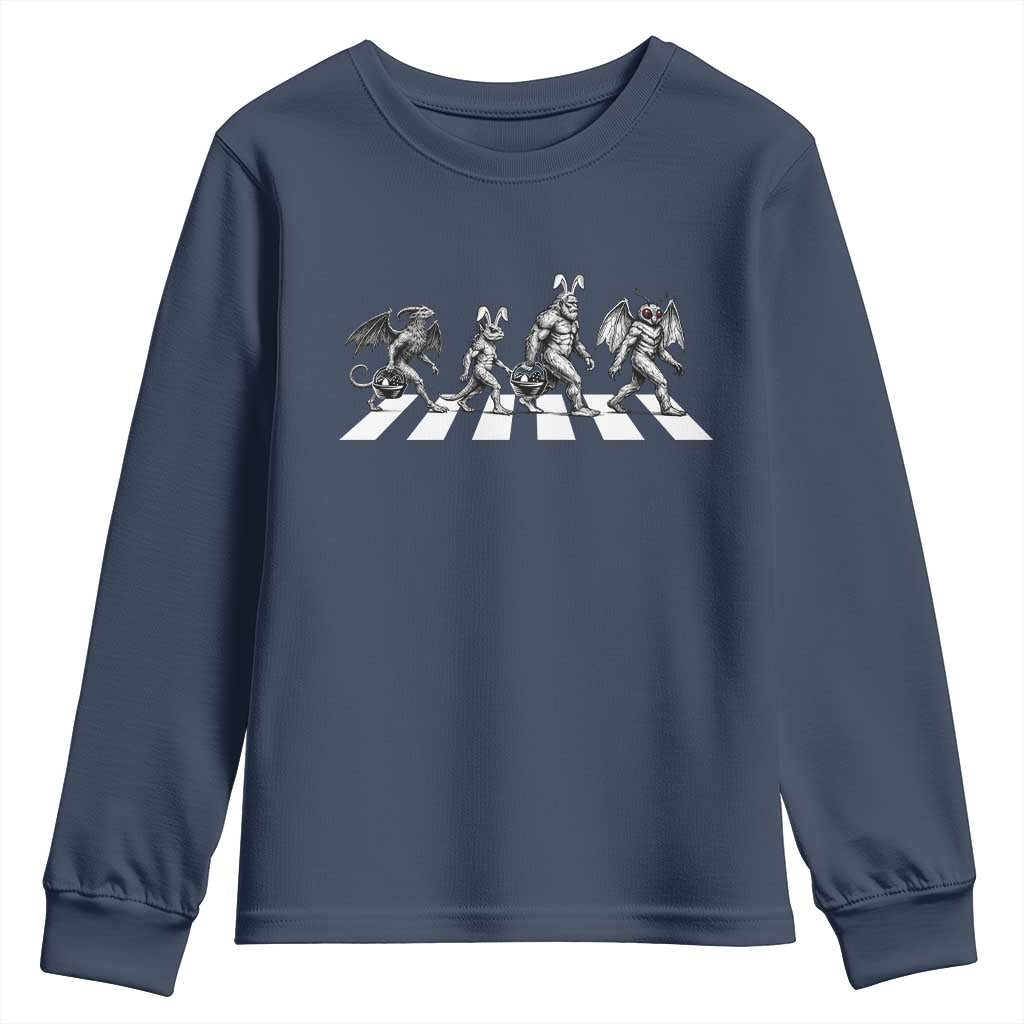 Funny Easter Cryptid Walk Youth Sweatshirt Bigfoot Mothman Jersey Devil Chupacabra TS12 Navy Print Your Wear
