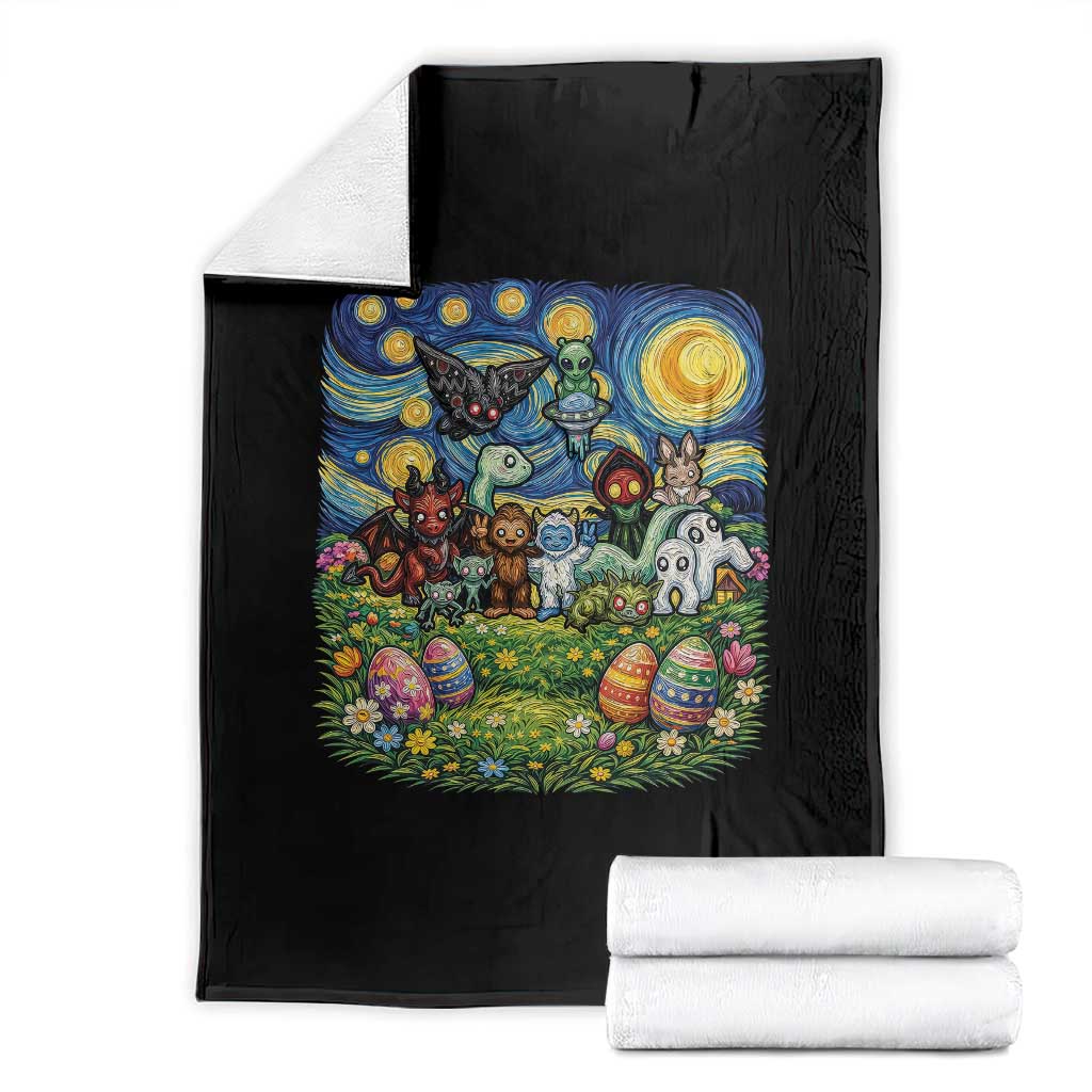 Funny Cryptid Starry Night Easter Throw Blanket Monster Lover Gift TS12 Black Print Your Wear