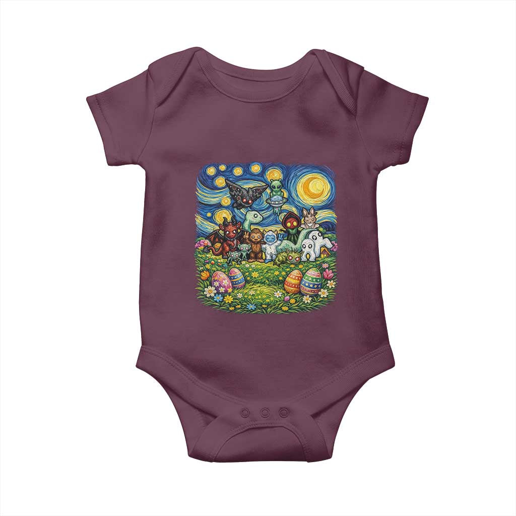 Funny Cryptid Starry Night Easter Baby Onesie Monster Lover Gift TS12 Maroon Print Your Wear