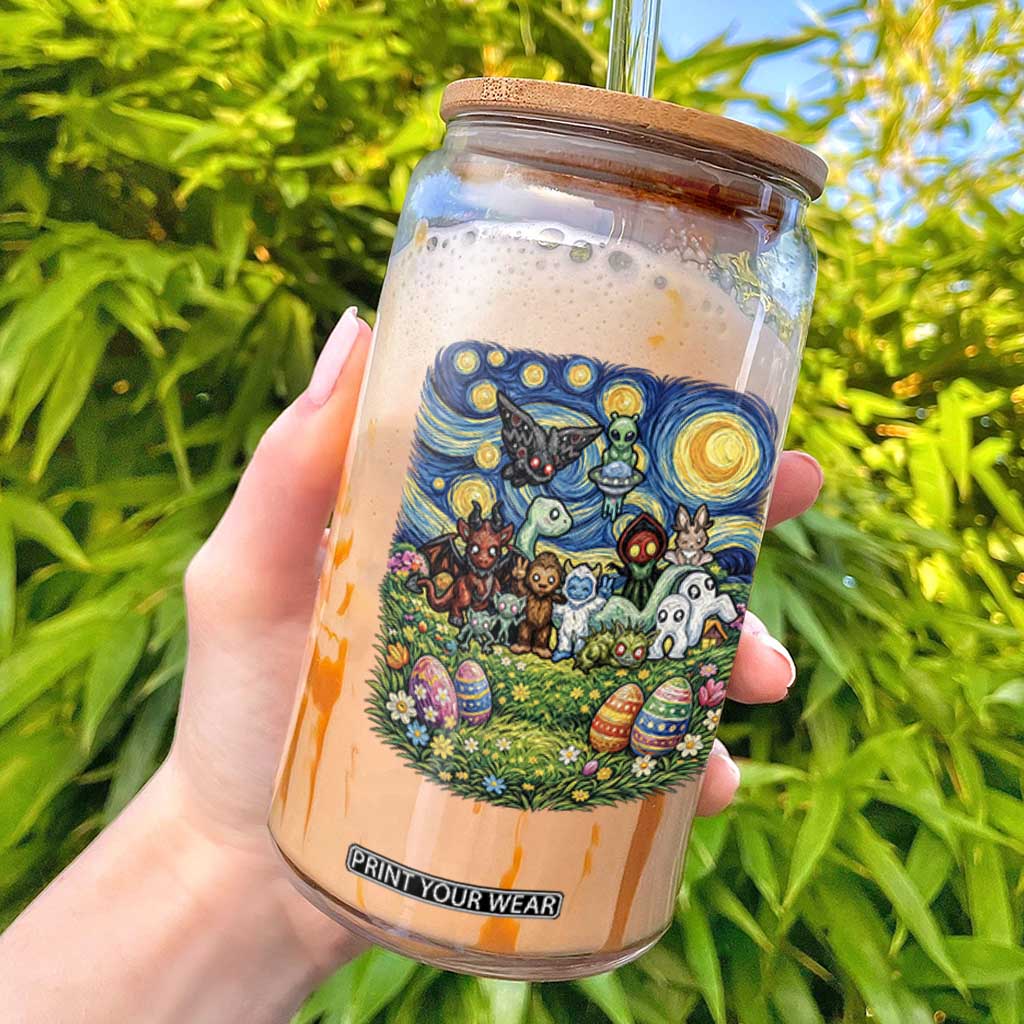 Funny Cryptid Starry Night Easter Glass Can Monster Lover Gift TS12 Black Print Your Wear