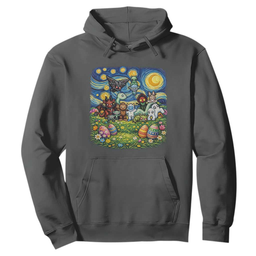 Funny Cryptid Starry Night Easter Hoodie Monster Lover Gift TS12 Dark Heather Print Your Wear
