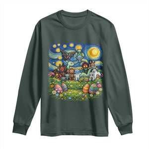 Funny Cryptid Starry Night Easter Long Sleeve Shirt Monster Lover Gift TS12 Dark Forest Green Print Your Wear