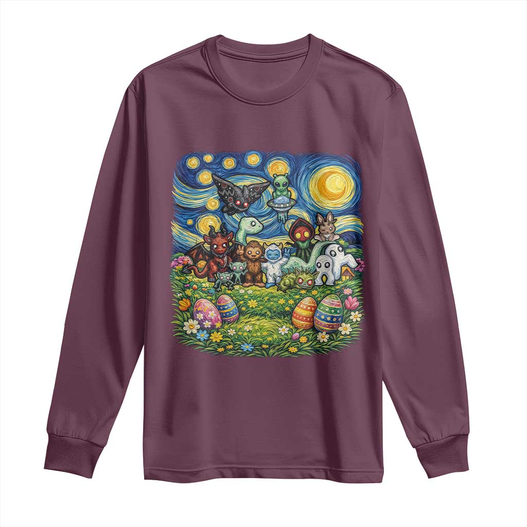 Funny Cryptid Starry Night Easter Long Sleeve Shirt Monster Lover Gift TS12 Maroon Print Your Wear
