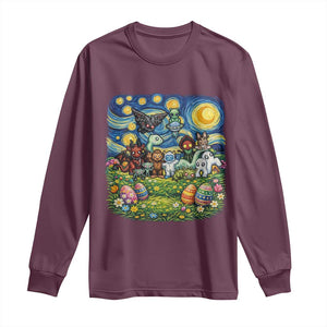 Funny Cryptid Starry Night Easter Long Sleeve Shirt Monster Lover Gift TS12 Maroon Print Your Wear