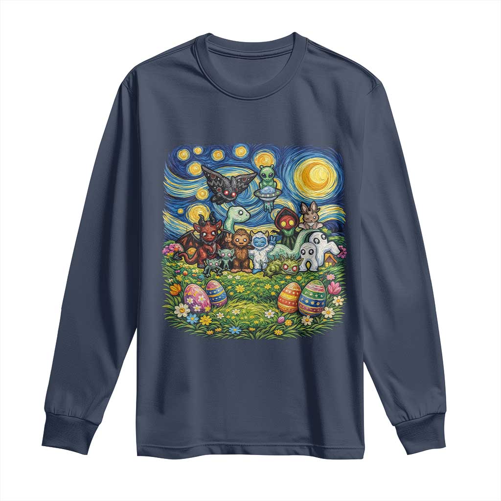 Funny Cryptid Starry Night Easter Long Sleeve Shirt Monster Lover Gift TS12 Navy Print Your Wear