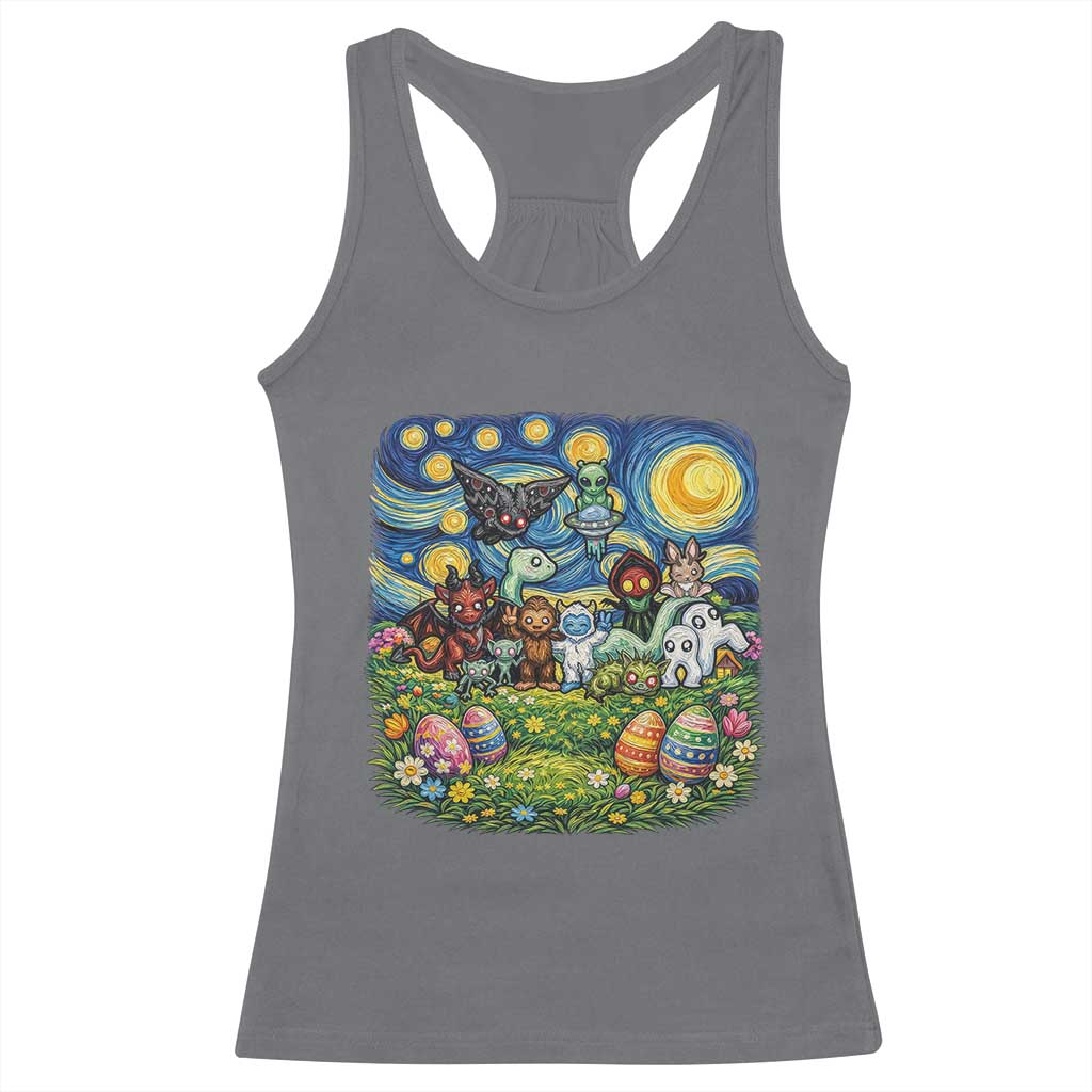 Funny Cryptid Starry Night Easter Racerback Tank Top Monster Lover Gift TS12 Charcoal Print Your Wear