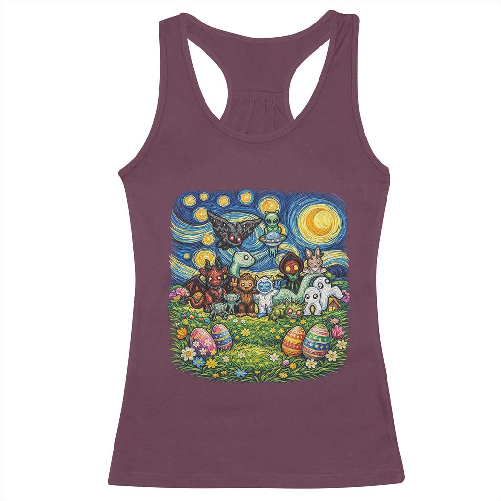 Funny Cryptid Starry Night Easter Racerback Tank Top Monster Lover Gift TS12 Maroon Print Your Wear