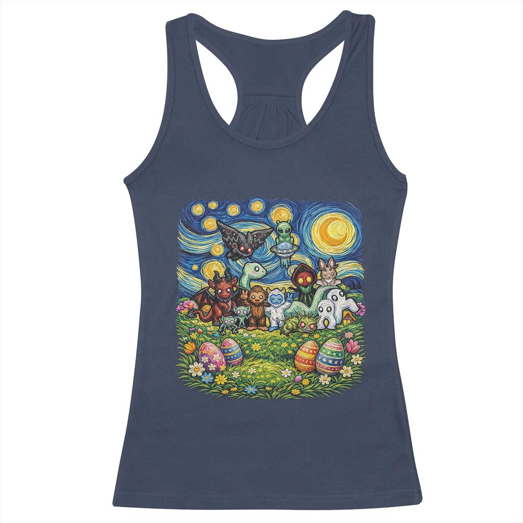 Funny Cryptid Starry Night Easter Racerback Tank Top Monster Lover Gift TS12 Navy Print Your Wear