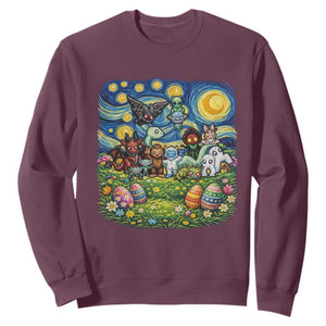 Funny Cryptid Starry Night Easter Sweatshirt Monster Lover Gift TS12 Maroon Print Your Wear