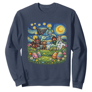 Funny Cryptid Starry Night Easter Sweatshirt Monster Lover Gift TS12 Navy Print Your Wear