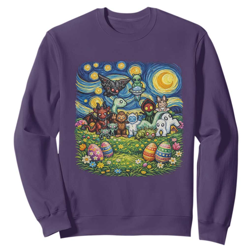 Funny Cryptid Starry Night Easter Sweatshirt Monster Lover Gift TS12 Purple Print Your Wear