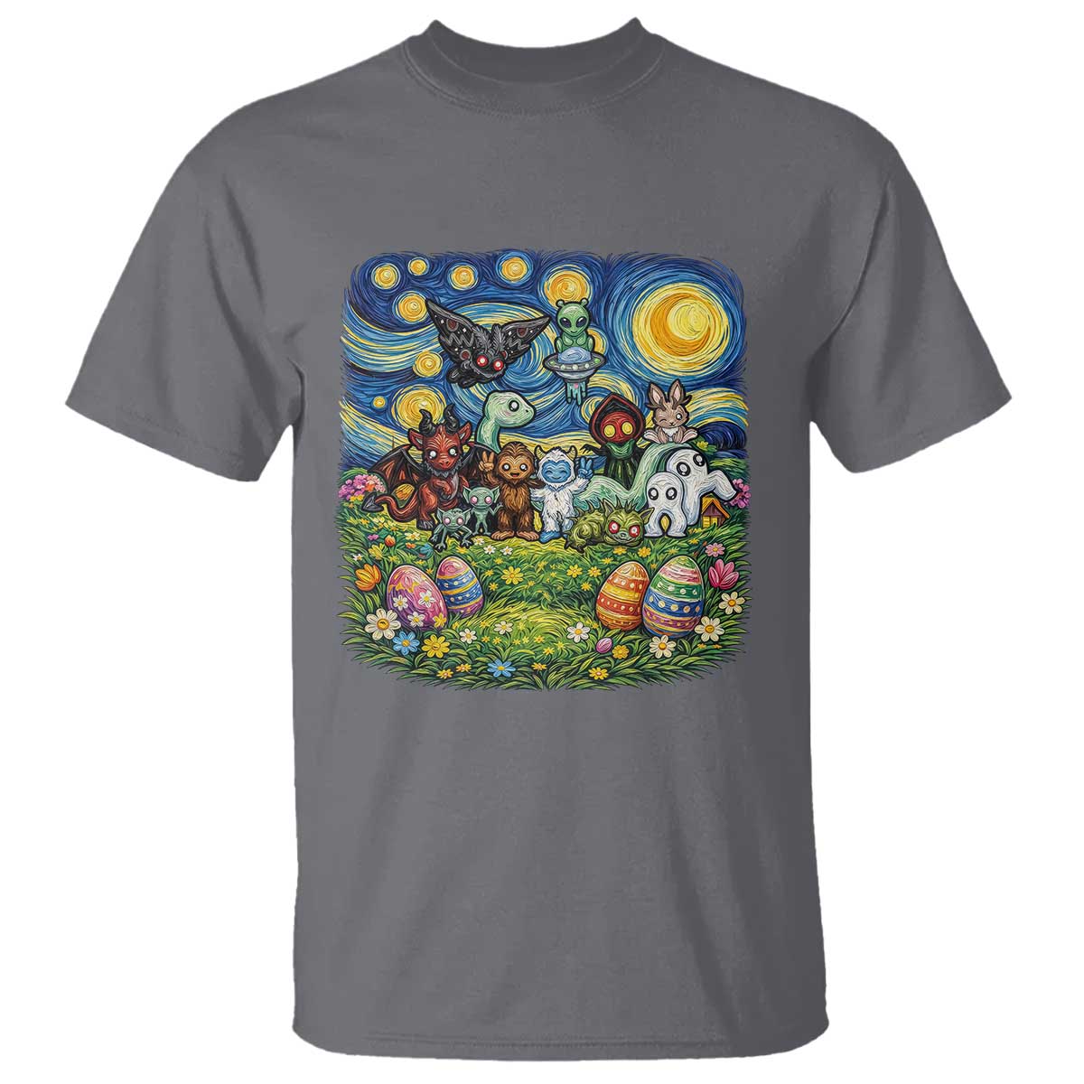 Funny Cryptid Starry Night Easter T Shirt Monster Lover Gift TS12 Charcoal Print Your Wear