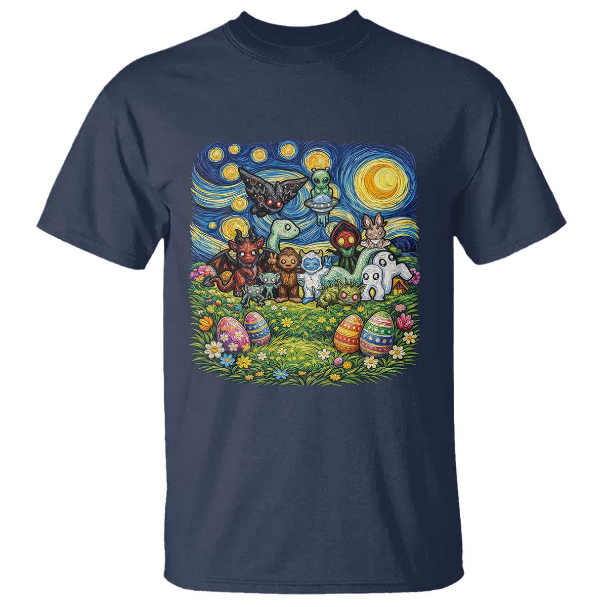 Funny Cryptid Starry Night Easter T Shirt Monster Lover Gift TS12 Navy Print Your Wear